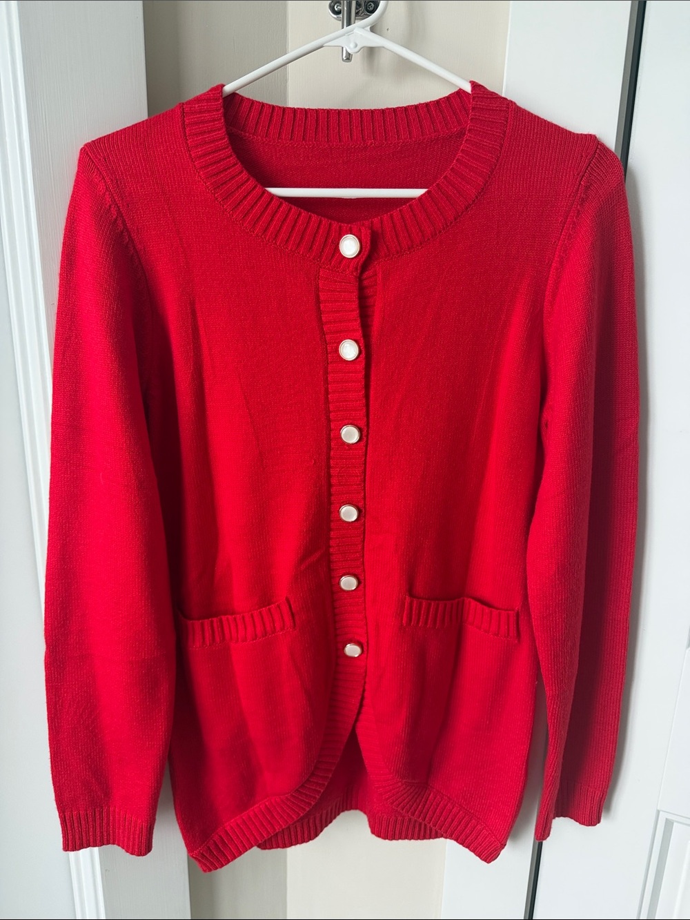 Classic Red Women's Button-Front Cardigan Sweater
